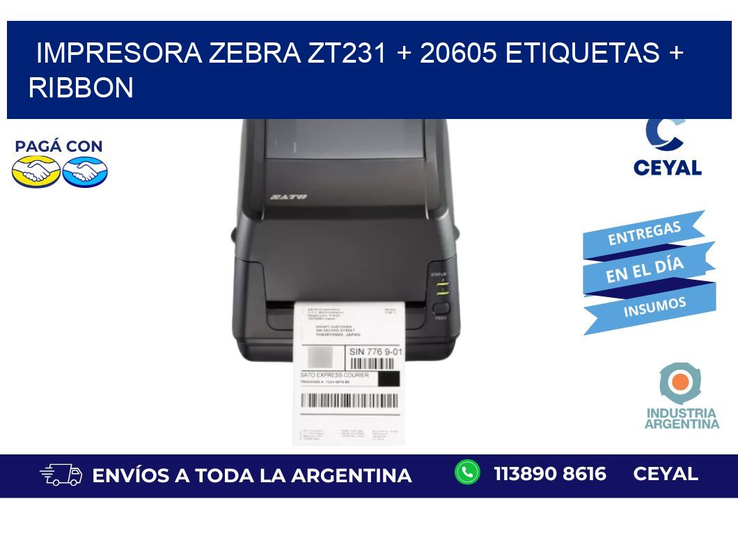 impresora zebra zt231 + 20605 etiquetas + ribbon