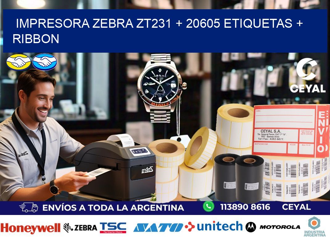 impresora zebra zt231 + 20605 etiquetas + ribbon