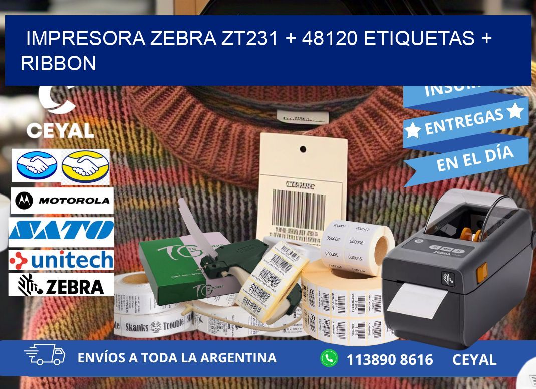 impresora zebra zt231 + 48120 etiquetas + ribbon