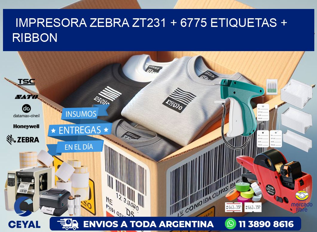 impresora zebra zt231 + 6775 etiquetas + ribbon