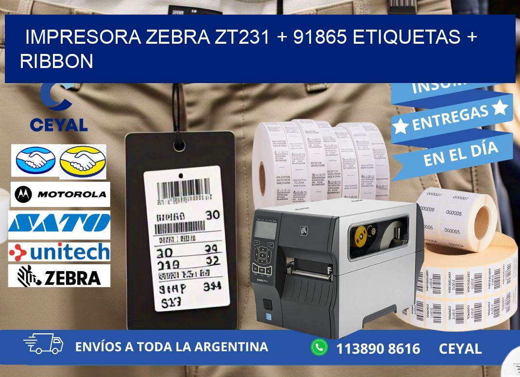 impresora zebra zt231 + 91865 etiquetas + ribbon