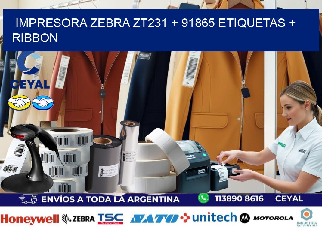 impresora zebra zt231 + 91865 etiquetas + ribbon
