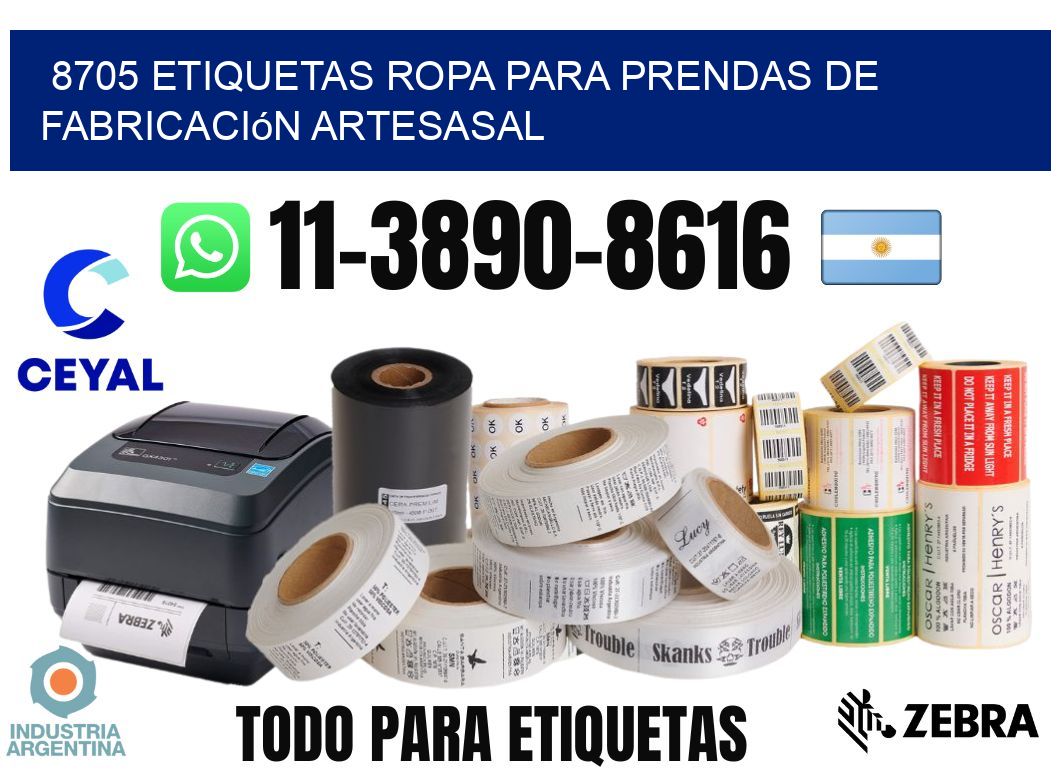 8705 Etiquetas ropa para prendas de fabricación artesasal