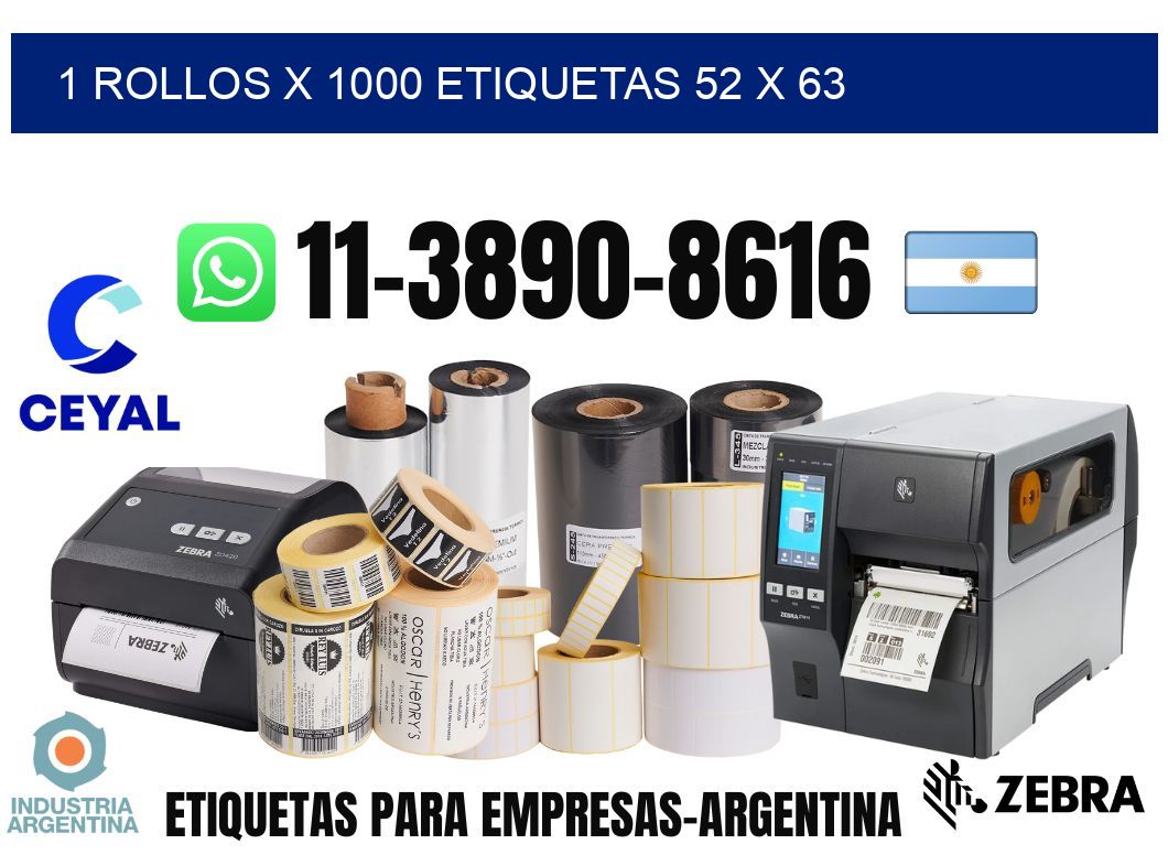 1 rollos x 1000 etiquetas 52 x 63