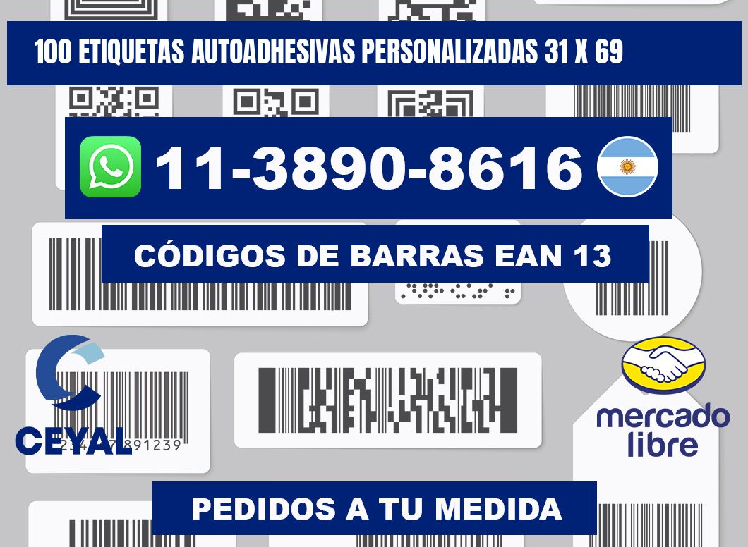 100 Etiquetas autoadhesivas personalizadas 31 x 69