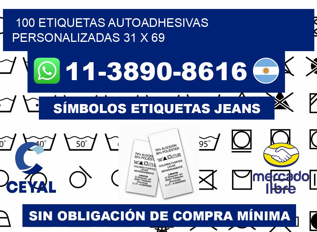 100 Etiquetas autoadhesivas personalizadas 31 x 69
