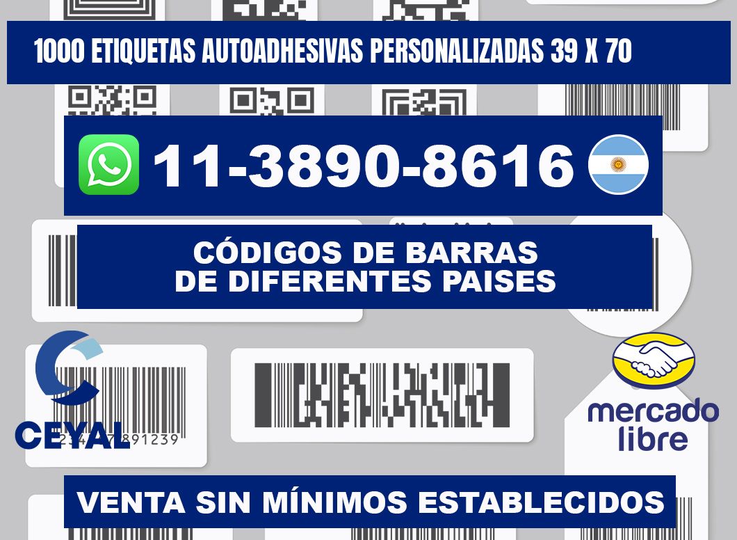 1000 Etiquetas autoadhesivas personalizadas 39 x 70