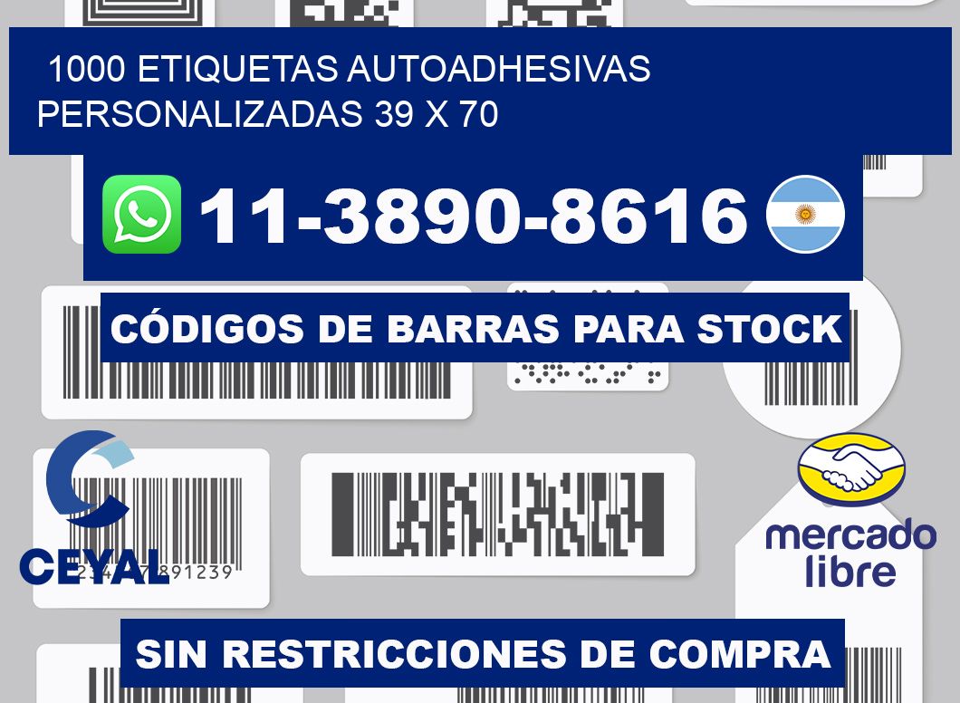 1000 Etiquetas autoadhesivas personalizadas 39 x 70
