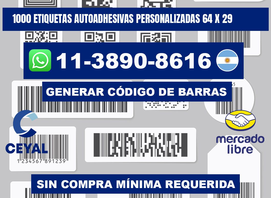 1000 Etiquetas autoadhesivas personalizadas 64 x 29