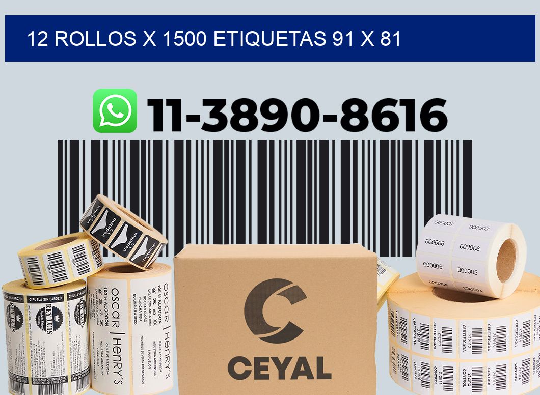 12 rollos x 1500 etiquetas 91 x 81
