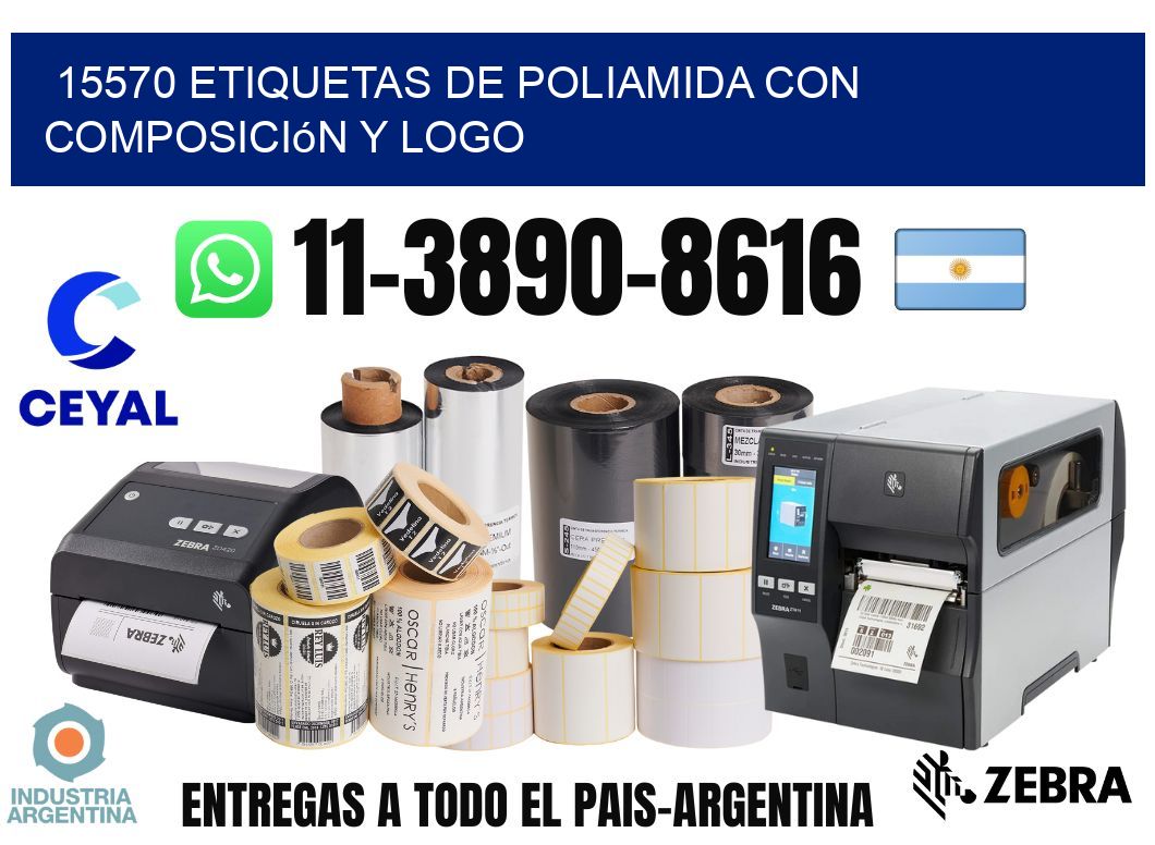 15570 Etiquetas de poliamida con composición y logo