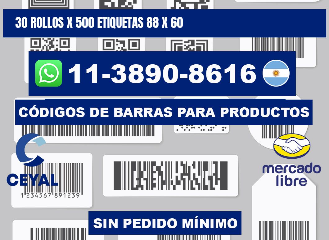 30 rollos x 500 etiquetas 88 x 60