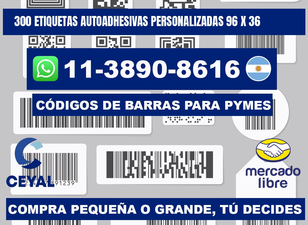 300 Etiquetas autoadhesivas personalizadas 96 x 36