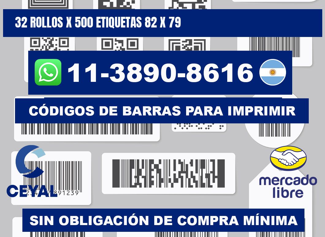 32 rollos x 500 etiquetas 82 x 79