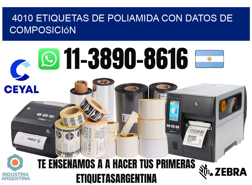 4010 Etiquetas de poliamida con datos de composición