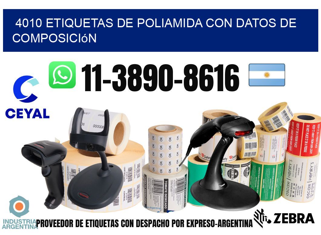 4010 Etiquetas de poliamida con datos de composición