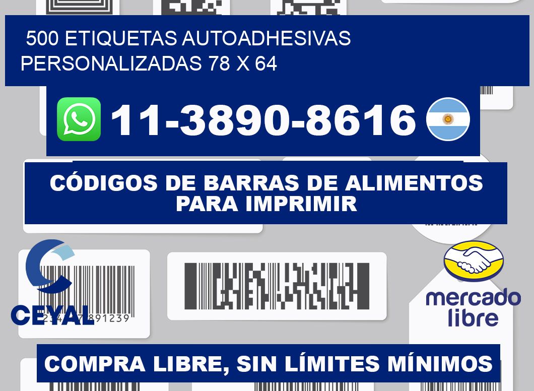 500 Etiquetas autoadhesivas personalizadas 78 x 64
