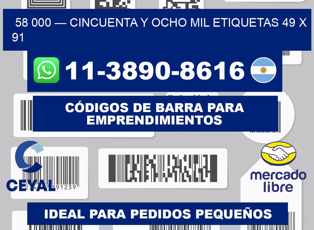 58 000 — cincuenta y ocho mil etiquetas 49 x 91