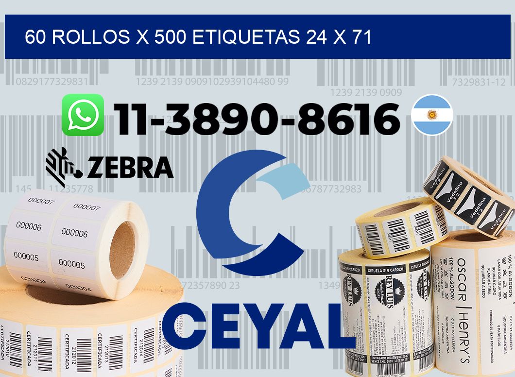 60 rollos x 500 etiquetas 24 x 71