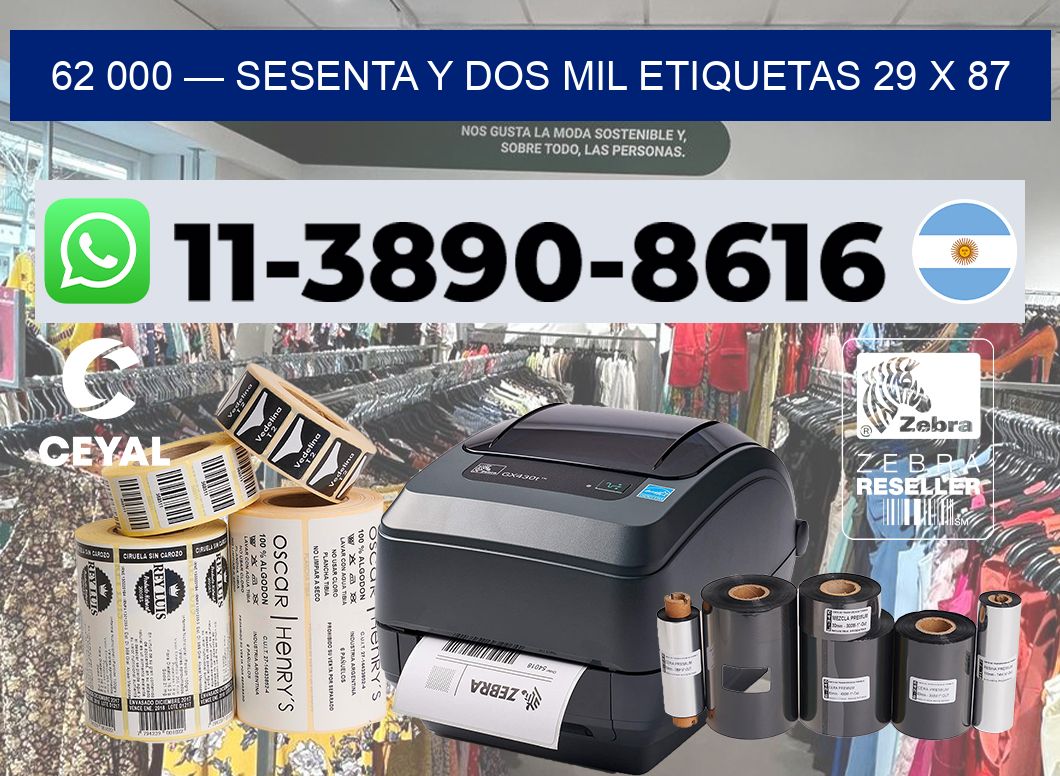 62 000 — sesenta y dos mil etiquetas 29 x 87