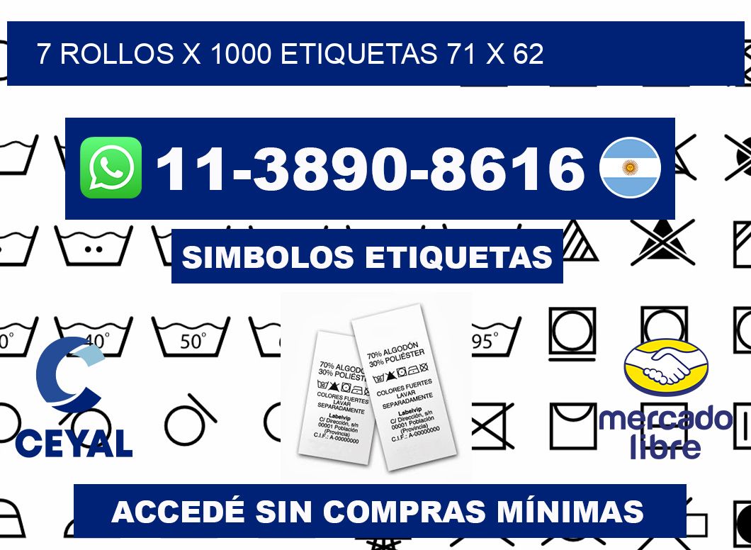 7 rollos x 1000 etiquetas 71 x 62