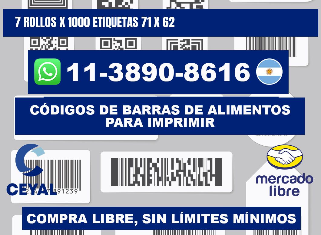 7 rollos x 1000 etiquetas 71 x 62