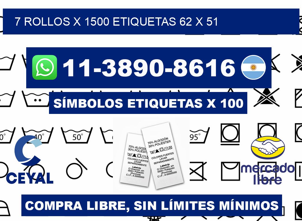 7 rollos x 1500 etiquetas 62 x 51