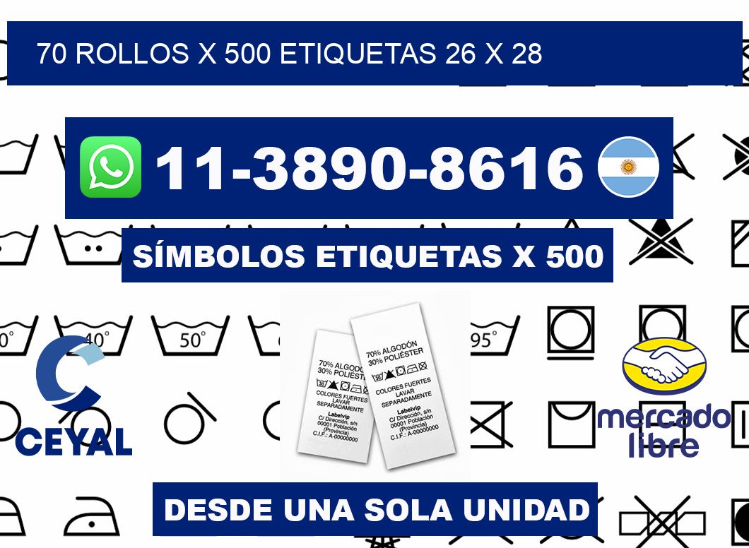 70 rollos x 500 etiquetas 26 x 28