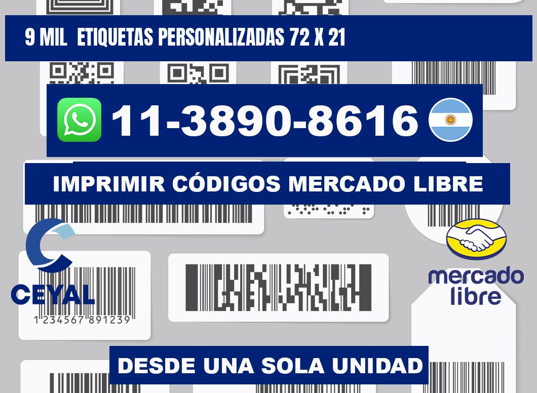 9 mil  etiquetas personalizadas 72 x 21