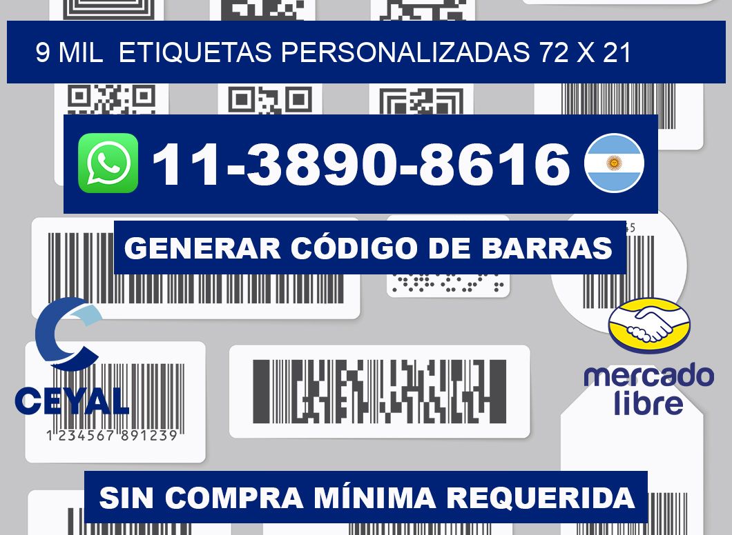 9 mil  etiquetas personalizadas 72 x 21