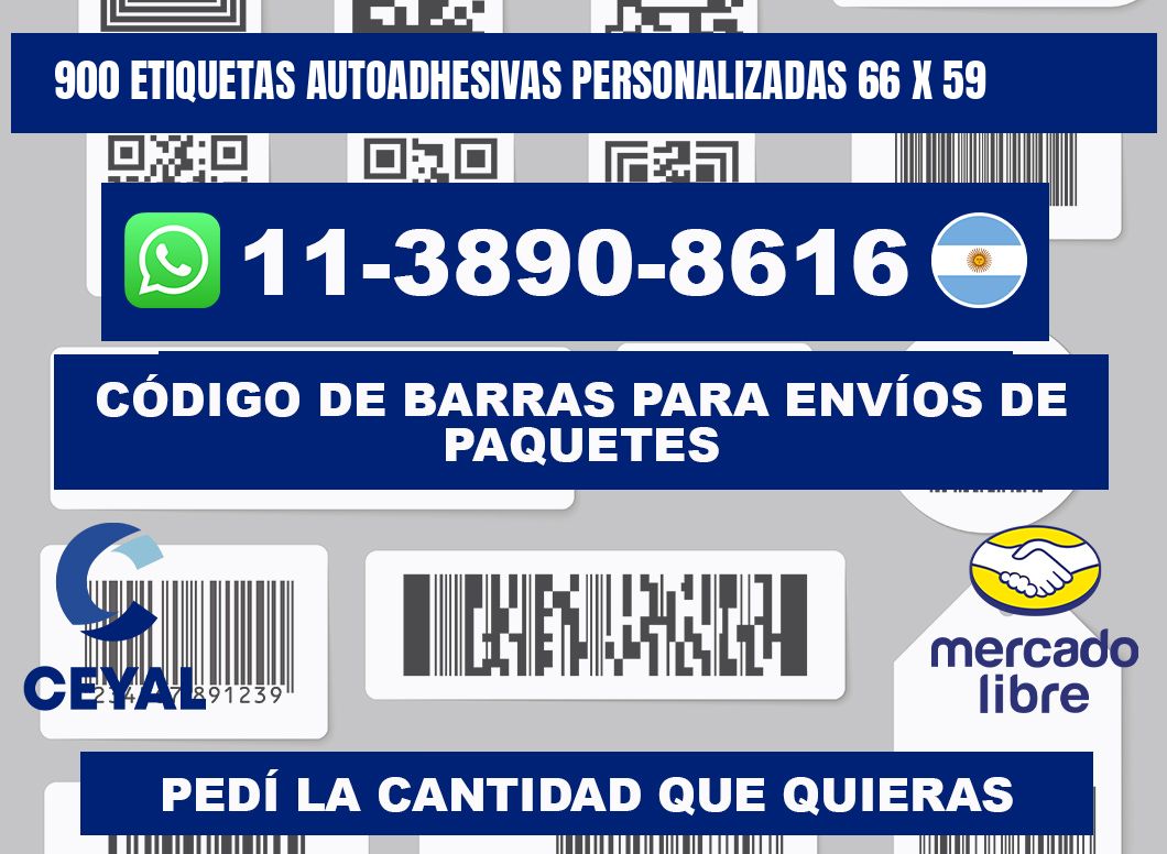900 Etiquetas autoadhesivas personalizadas 66 x 59
