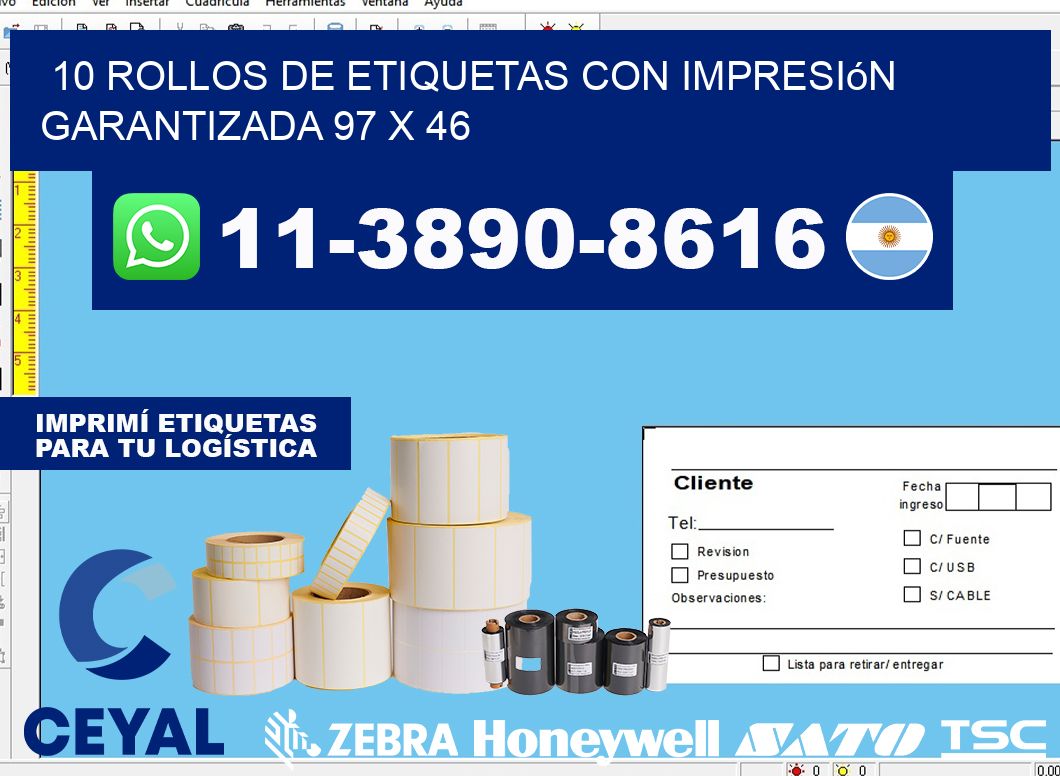 10 rollos de etiquetas con impresión garantizada 97 x 46