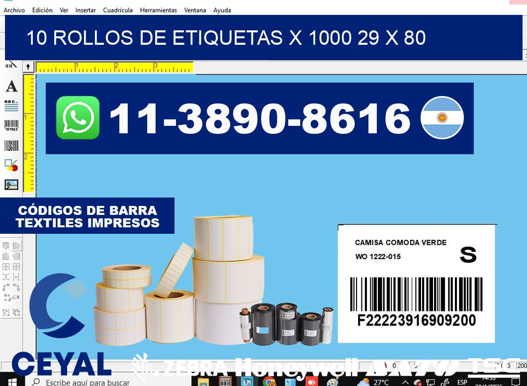10 rollos de etiquetas x 1000 29 x 80