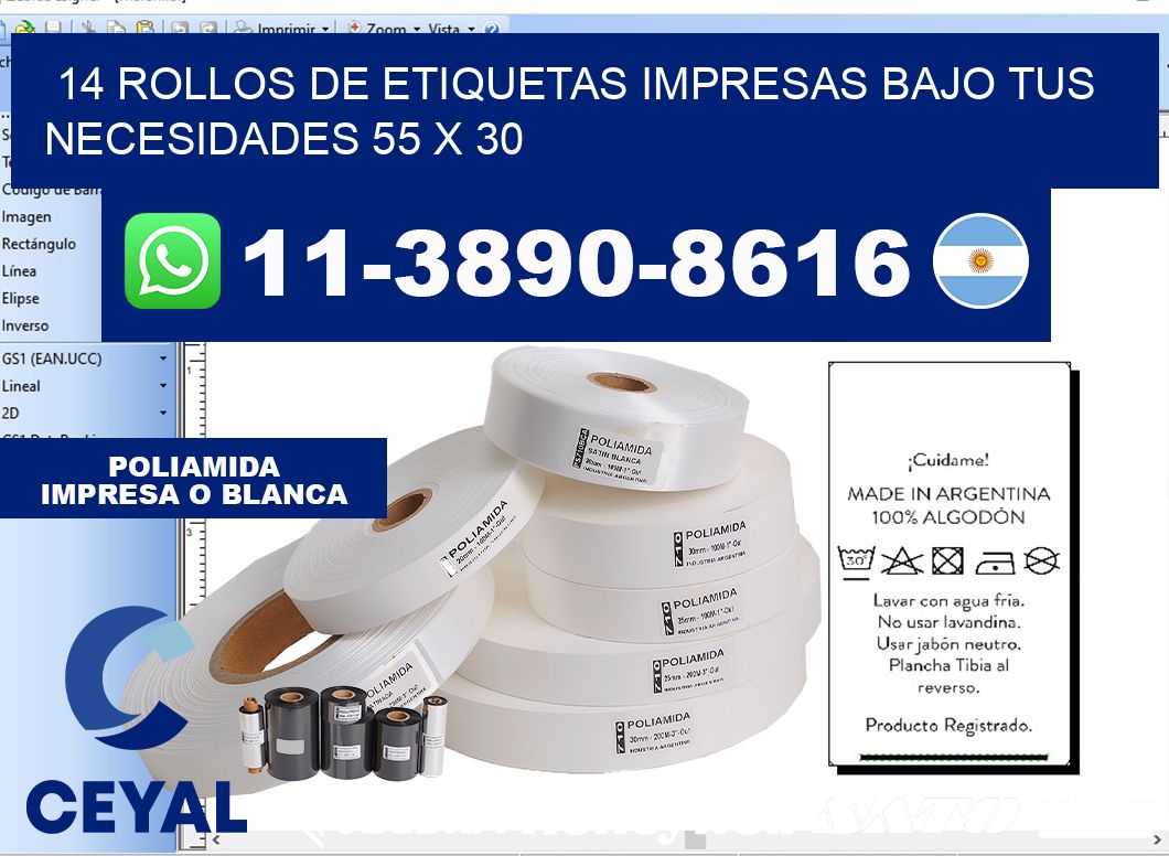 14 rollos de etiquetas impresas bajo tus necesidades 55 x 30
