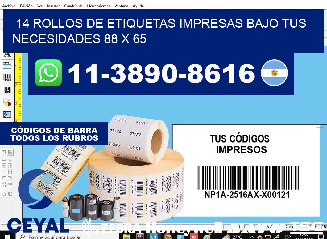 14 rollos de etiquetas impresas bajo tus necesidades 88 x 65