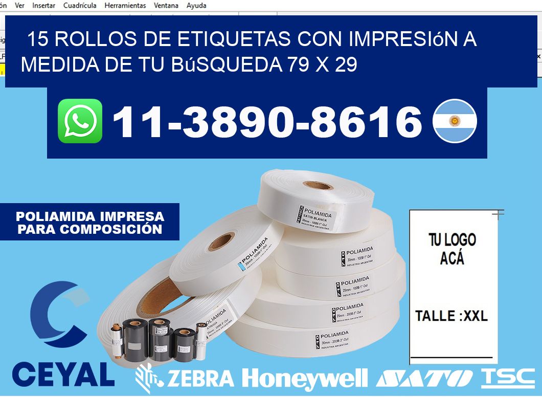 15 rollos de etiquetas con impresión a medida de tu búsqueda 79 x 29