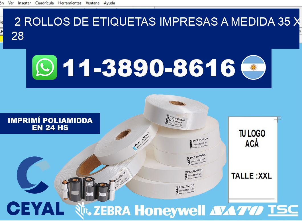 2 rollos de etiquetas impresas a medida 35 x 28
