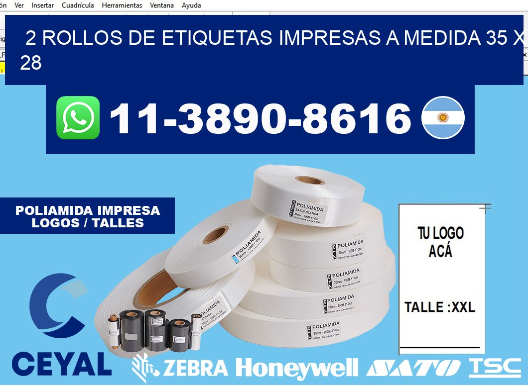 2 rollos de etiquetas impresas a medida 35 x 28