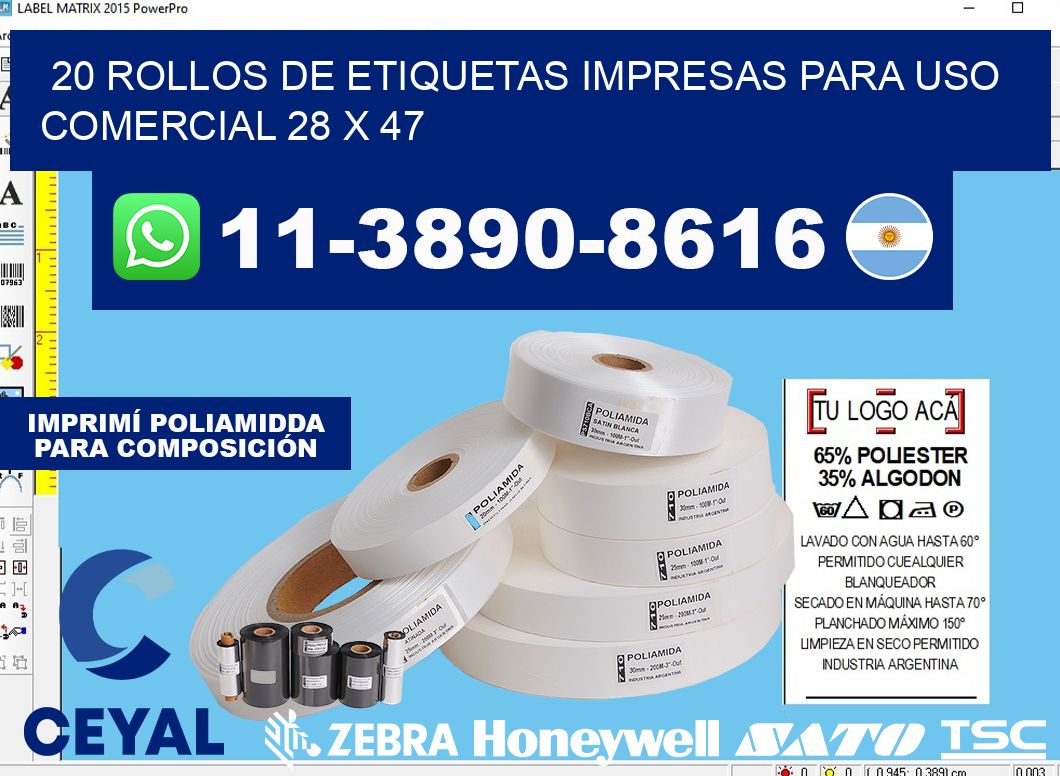 20 rollos de etiquetas impresas para uso comercial 28 x 47