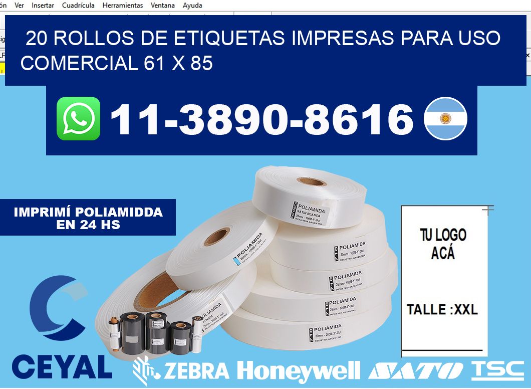 20 rollos de etiquetas impresas para uso comercial 61 x 85