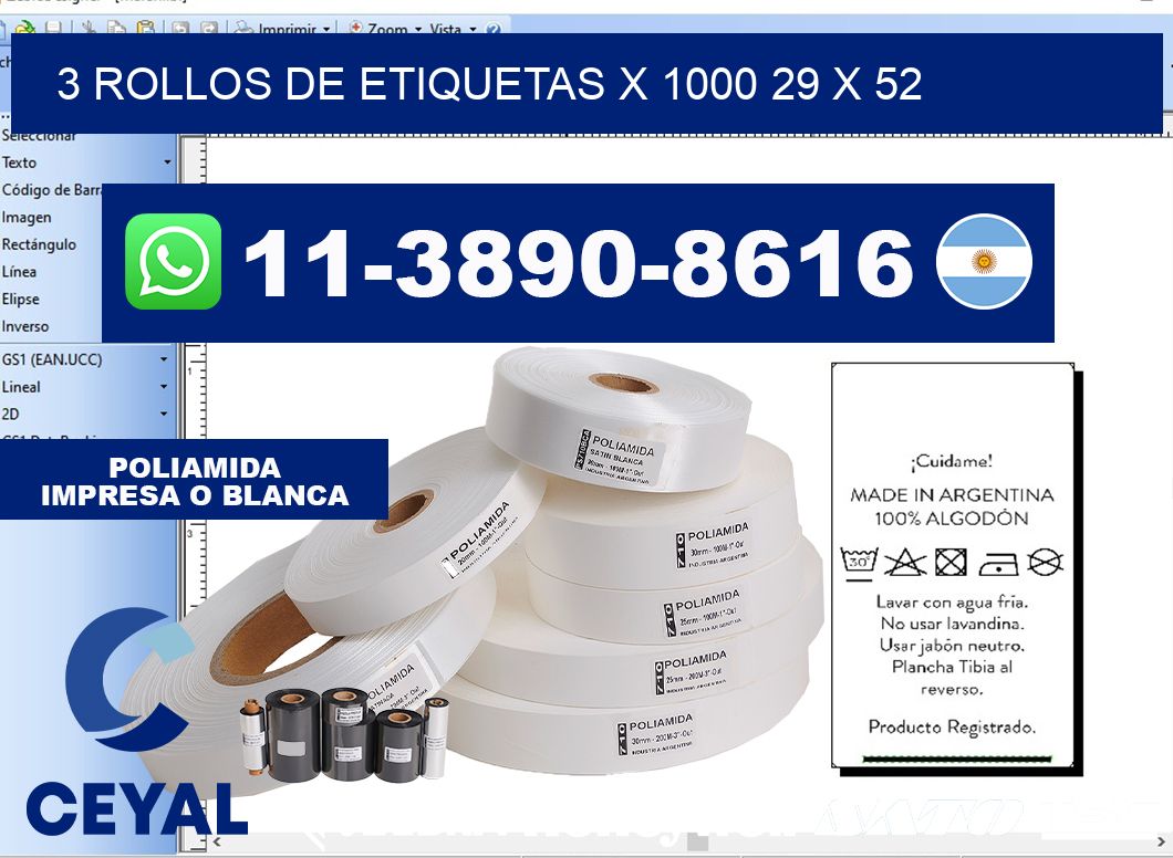 3 rollos de etiquetas x 1000 29 x 52
