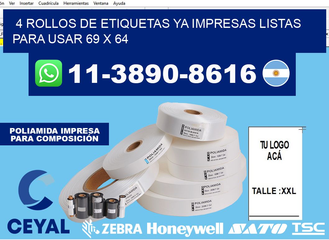 4 rollos de etiquetas ya impresas listas para usar 69 x 64