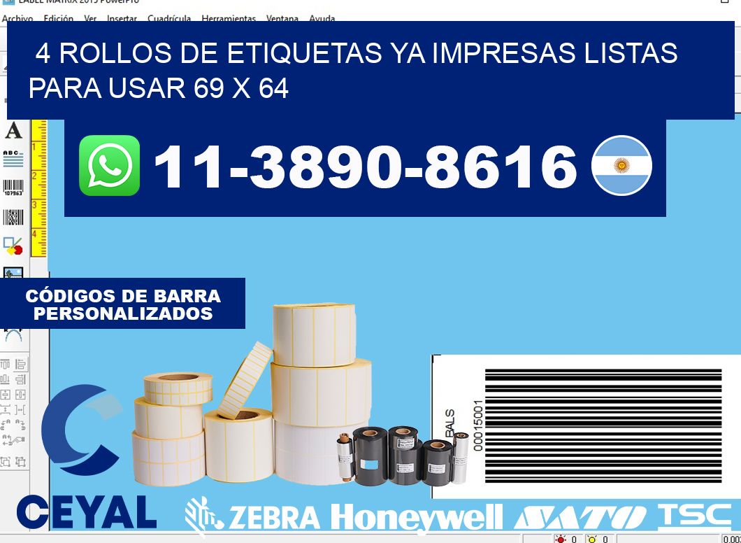 4 rollos de etiquetas ya impresas listas para usar 69 x 64
