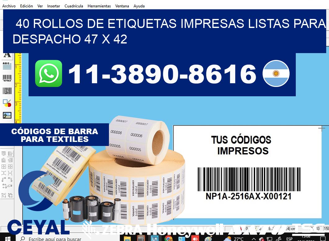 40 rollos de etiquetas impresas listas para despacho 47 x 42