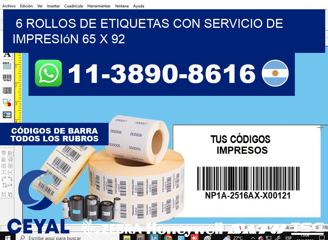 6 rollos de etiquetas con servicio de impresión 65 x 92