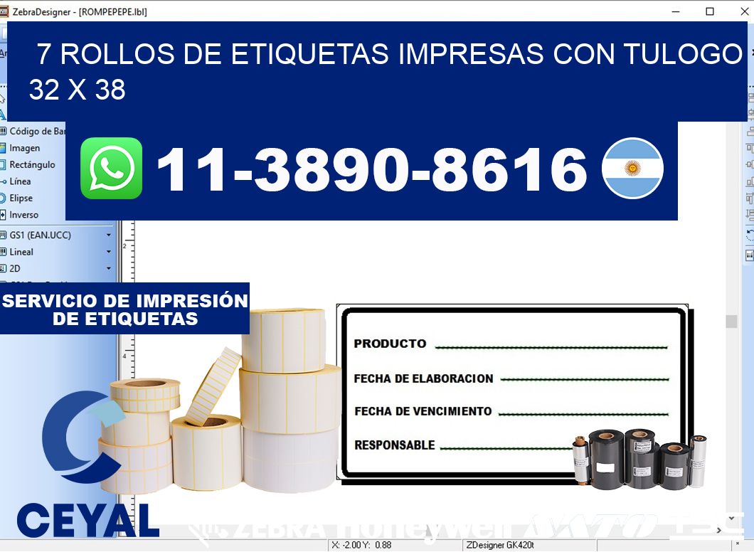 7 rollos de etiquetas impresas con tulogo 32 x 38