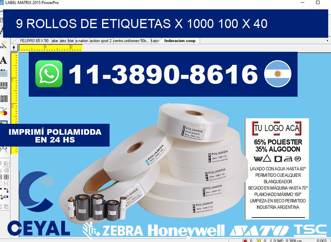 9 rollos de etiquetas x 1000 100 x 40