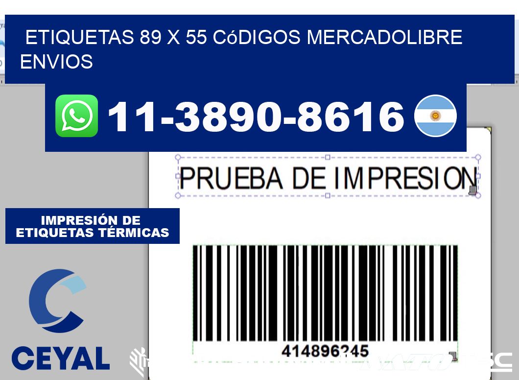 etiquetas 89 x 55 códigos mercadolibre envios