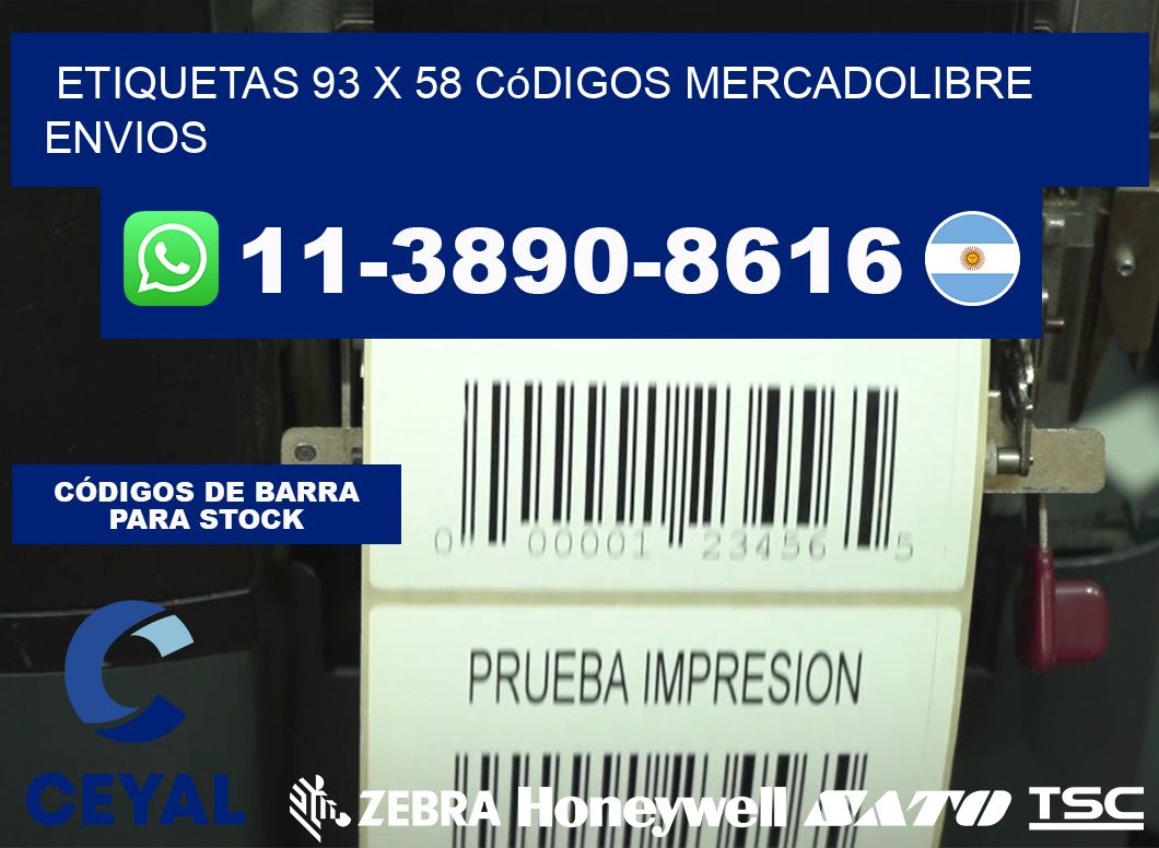 etiquetas 93 x 58 códigos mercadolibre envios