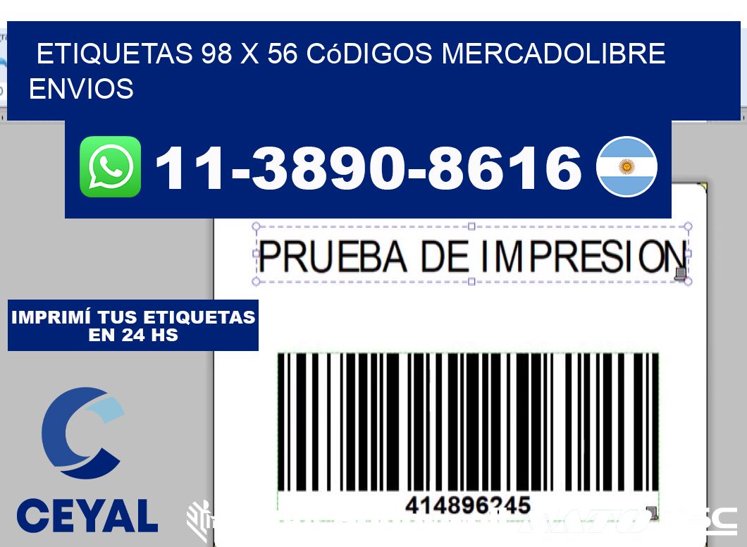 etiquetas 98 x 56 códigos mercadolibre envios